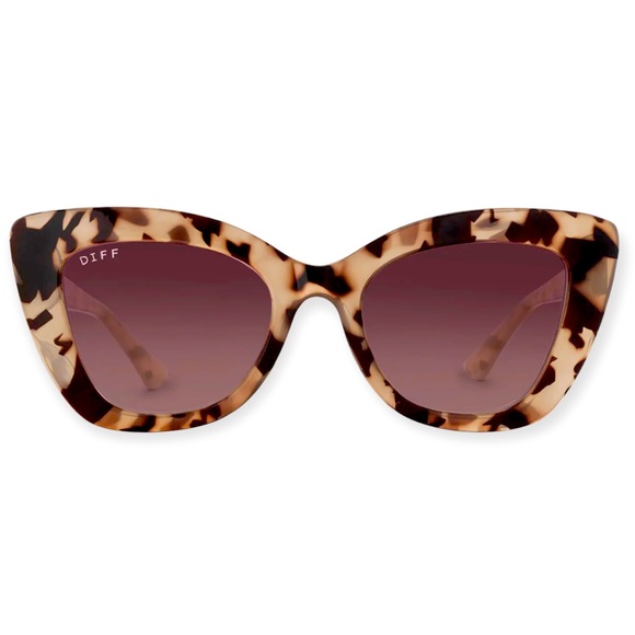 DIFF Melody Sunglasses Blush Tortoise Frame Wine Gradient Lenses Cat Eye - Picture 9 of 9
